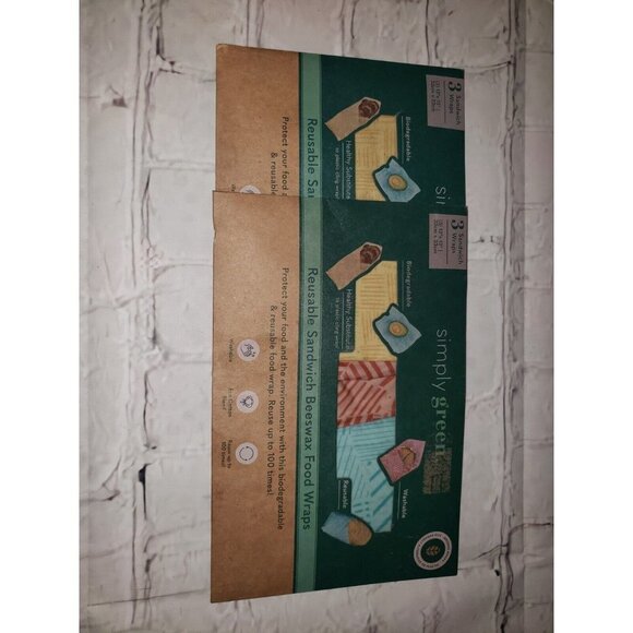 2 Packs Simply Green Reusable Sandwich Beeswax Food Wraps Washable Biodegradable - Picture 1 of 2